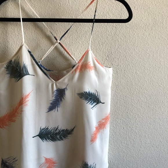 Rory Beca Tops - Rory Beca Cross Strap Flowy Feather Boho Tank